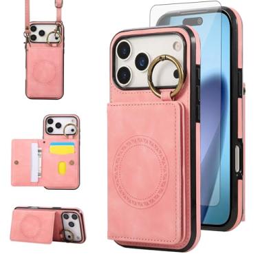 Imagem de Capa carteira compatível com iPhone 17 Pro Max 6,9 polegadas, protetor de tela, alça transversal, alça de ombro, anel, fivela, suporte, suporte magnético, capa de telefone para celular i Phone17 17Pro