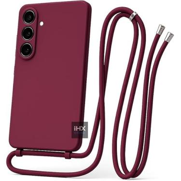 Imagem de Capa Case Capinha Para Samsung Galaxy A26 5G Silicone Com Cordão Alça De Pescoço Ajustável Veludo Premium (VINHO)