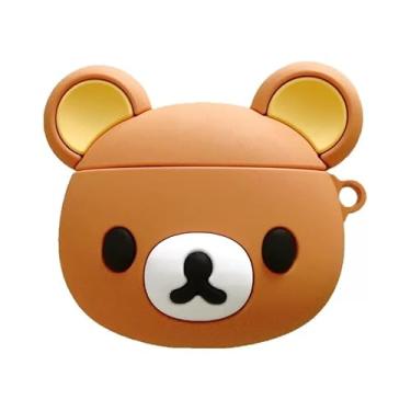 Imagem de Capa de silicone macio com gancho para chaveiro para Apple AirPods 1 2 3 4 Pro Teddy Bear Head 3D Cartoon Japanese Anime Super Cute Lovely Adorable Kawaii Kids Girls (marrom, para AirPods 4º)
