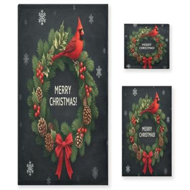Imagem de Qilmy Conjunto de toalhas de guirlanda de Natal de 3 peças, conjunto de toalhas decorativas de banheiro macio absorvente com toalha de banho, toalha de mão e toalha de banho