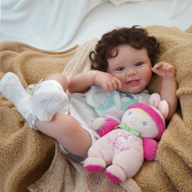 Imagem de Bebê Reborn Boneca Realista Menina Corpo de Silicone Olhos Azuis 48cm Cabelo Implantado