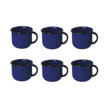 Imagem de Jogo De Xícara De Cafezinho 06 Peças Esmaltada Azul 120 Ml Ewel