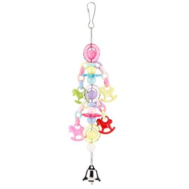 Imagem de Sanpyl Contas Coloridas Sino Pássaro Gaiola Suporte Papagaio Brinquedo, Material Plástico, Pássaro Balanço Pendurado Brinquedo Mordida, 7.9x2.6x1.2 Polegada, Ideal para Poleiro de