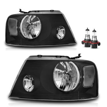 Imagem de KarSpareHub Conjunto de faróis para picape Ford F150 2004-2008, para substituição de farol Mark LT 2006-2008 para motorista e passageiro (lâmpadas incluídas)