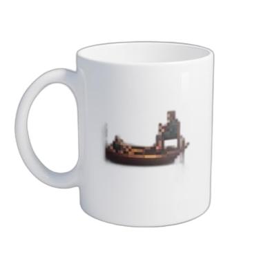 Imagem de Caneca Xícara de Café Porcelana 300ml Com Desenho Pixel Art Barco Ao Pôr do Sol