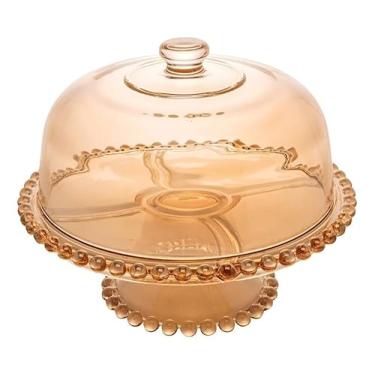 Imagem de Prato para bolo âmbar com cristal pérola