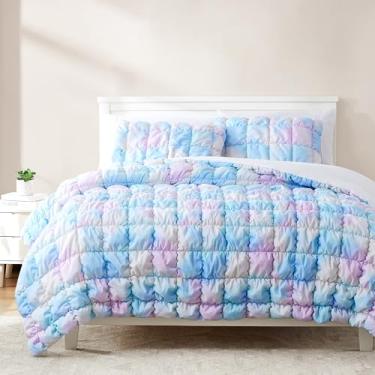 Imagem de Lush Decor Conjunto de edredom acolchoado Puff, conjunto de 3 peças, arco-íris - conjunto de cama para adolescentes - colcha tie dye em aquarela - edredom macio - decoração moderna de dormitório
