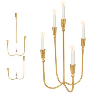 Imagem de KHZSPP Candelabro de metal com 5 velas, candelabro de 45 cm de altura com 5 braços, castiçais vintage para mesa de jantar, decoração de centro de mesa, casamentos, festas