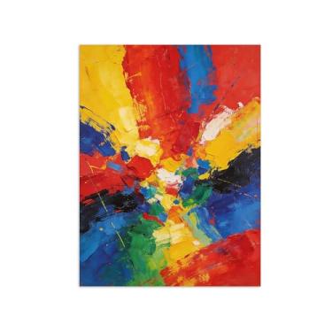 Imagem de Impressões abstratas em tela-Quadro texturizado para parede-Azul vermelho e amarelo 5-Pintura moderna para sala de estar 60x80cm Sem Moldura