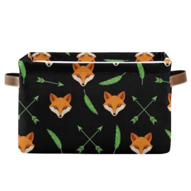 Imagem de Organizador de armário dobrável de lona – Cestas de armazenamento decorativas retangulares dobráveis para banheiro, roupas de penas de raposa, preta, 1 pacote