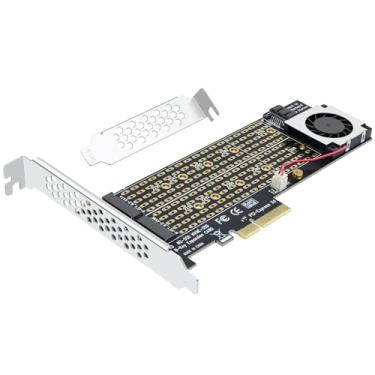 Imagem de Buacoz Adaptador PCIe 4.0 X4 para Dual M.2 NVMe Placa de Expansão SATA SSD com Ventilador de Refrigeração - Adaptador de Slot Duplo, Velocidade Total de 16 Gbps, Chave NGFF/M.2 Suporte B+M e M