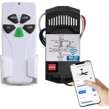 Imagem de Nexete Kit de controle remoto universal para ventilador de teto inteligente, regulador de luz de 3 velocidades, receptor Wi-Fi de 2,4 GHz, substituição para Hampton Bay Harbor Breeze Hunter