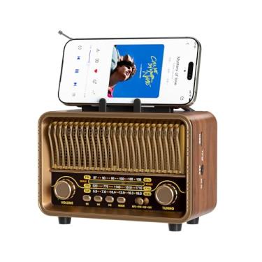 Imagem de Rádio portátil AM FM SW Bluetooth, rádios retrô vintage com melhor som, operado por bateria D/recarregável por USB, suporta cartão TF/reprodução USB