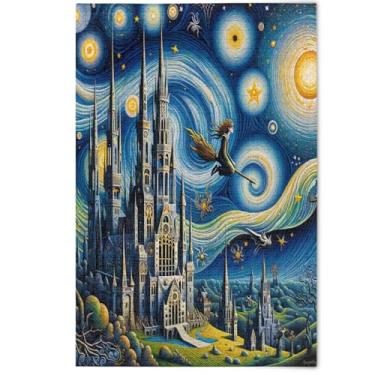 Imagem de Quebra-cabeça 1000 peças adulto flor animal impressão estética noite estrelada Cool Prime Puzzles presentes de festa elefante branco, 1000 peças, 75 x 50 cm