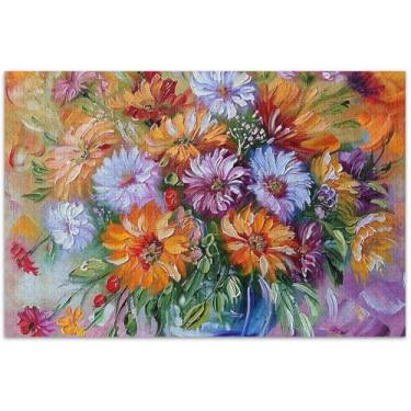 Imagem de Quebra-cabeça de vaso de flores com pintura colorida, 500 peças, presentes de jogo de quebra-cabeça engraçado, para adultos, arte de flores de animais, 50 x 35 cm