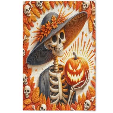 Imagem de Skeleton Orange Pumpkin Halloween Jigsaw Puzzle 1000 Pieces for Adults, Funny Gifts for Puzzle Lovers Creative Fun Adult Gifts Animal Painting Decor, 1000 Pieces, 29.5" x 19.7"