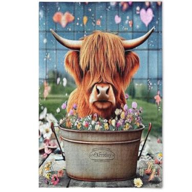 Imagem de Quebra-cabeças para adultos com flores de vaca das montanhas fofas 500 peças arte de arte de jogo para a família amigos presentes de jogos, 500 peças, 52 x 37,8 cm