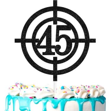 Imagem de Topo de bolo de mira de tiro 45º tema de tiro decoração de alvo de feliz aniversário, festa de aniversário para homens e mulheres, festa de tiro, suprimentos de decoração de festa de caça (45º)