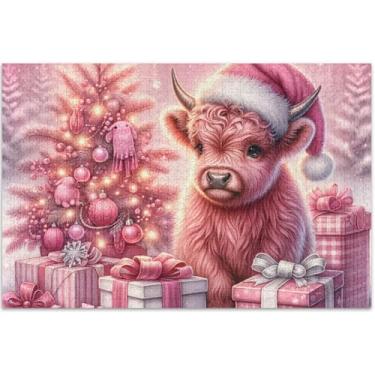 Imagem de Quebra-cabeça Highland Cow 1000 peças para adultos, presentes para jogo de elefante branco, presentes exclusivos de flores com estampa animal, 75 x 40 cm