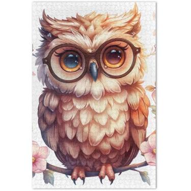 Imagem de Quebra-cabeça de coruja fofa usando flores, 500 peças, adultos, animal, arte colorida, jogo de quebra-cabeça rígido, presentes, 51 x 35 cm