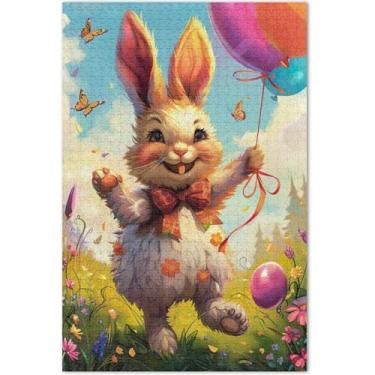 Imagem de Quebra-cabeça de coelho floral coelho da Páscoa adulto 500 peças presentes elefante branco engraçado paisagem quebra-cabeças pintura decoração