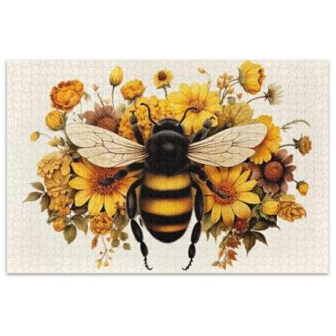 Imagem de Quebra-cabeça adulto abelha amarela com flores, 1000 peças, presentes de elefantes brancos, paisagem, jogo de arte