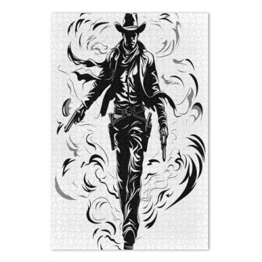 Imagem de Quebra-cabeças engraçados caubói preto e branco para adultos 1000 peças, quebra-cabeças para adultos, jogos para adultos