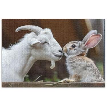 Imagem de Cabra coelho beijando dia dos namorados quebra-cabeça adulto 1000 peças arte brinquedo pintura divertido quebra-cabeça presentes para amantes de quebra-cabeça