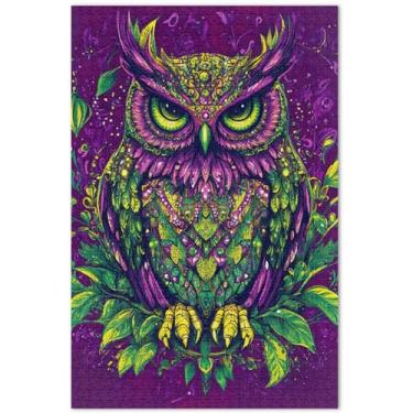 Imagem de Quebra-cabeça de coruja floral roxo adulto 500 peças presentes tecnológicos de jogos para adultos, arte de jogos, 50 x 37 cm