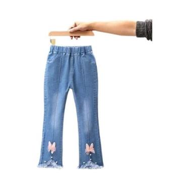 Imagem de Calças Jeans Com Cintura Elástica Para Meninas, Bonitas Com Laço, Deni