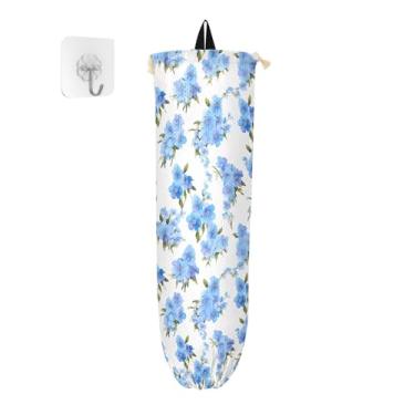 Imagem de Blue Forgetmenots Porta-sacos plásticos de flores, armazenamento de sacolas de plástico de supermercado, suporte de saco plástico para armário, 1 pacote