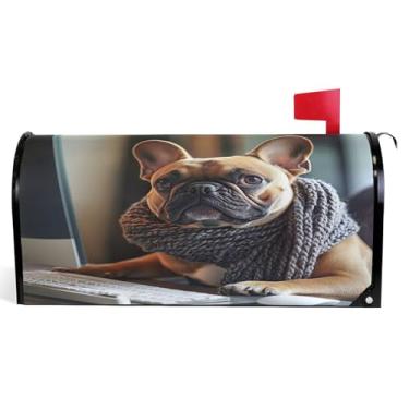 Imagem de Capas de caixa de correio magnéticas decorativas outono caixa de correio envoltório vinil bonito buldogue francês engraçado feriado à prova de intempéries caixa de correio decoração tamanho grande