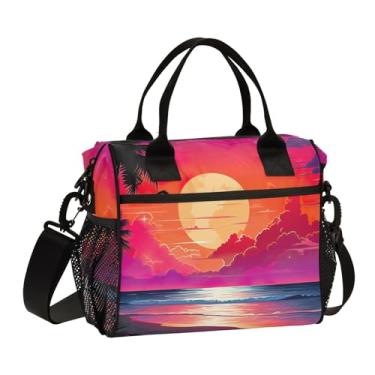 Imagem de GAIGEO Lancheira térmica pequena, praia noturna com palmeiras, lancheira térmica para adultos, lancheira para mulheres para o trabalho, P