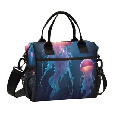 Imagem de GAIGEO Lancheira de água-viva nadando no oceano para mulheres trabalhadoras, lancheira reutilizável isolada, lancheira de viagem, M