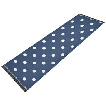 Imagem de Elegante tapete de corredor de entrada de poliéster branco bolinhas azul marinho 183 x 59,7 cm tapetes de sala de estar e tapetes para entrada