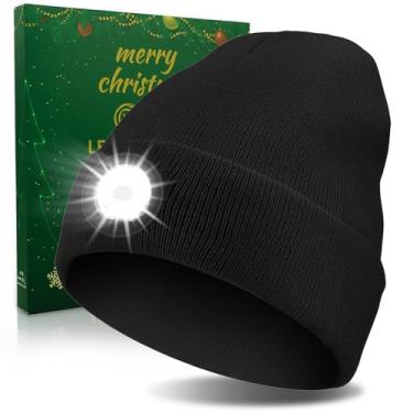 Imagem de AONYIYI Presentes para homens e mulheres, gorro unissex com luz, meias para adultos, Natal, aniversário para todos, 5 LEDs pretos, tamanho �nico
