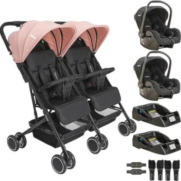 Imagem de Carrinho Kiddo Gemeos com 2 Bebe Conforto 2 Base Mascote Rosa