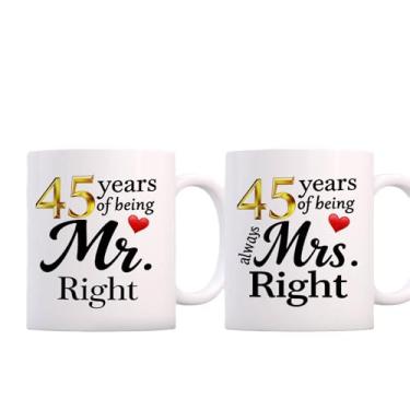 Imagem de SIUNY Conjunto de canecas de café de aniversário de 45 anos para casais 2-45 decorações de presentes de casamento para pais, avós, marido, esposa, ele, dela, 325 ml