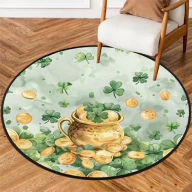 Imagem de Tapete redondo pequeno de 1,5 m para o dia de São Patrício, tapete circular antiderrapante, lavável, tapete circular para quarto, sala de estar, berçário, cozinha, banheiro, entrada, decoração de casa