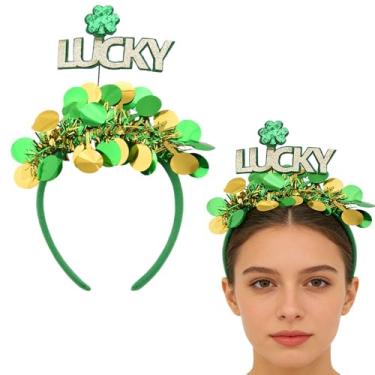 Imagem de Saint Patrick's Day Lucky Headband Glitter Clover Leaf Bopper Hairband Hair Hoop for Women Girls St. Patrick's Day Party Favors Holiday Festive Hair Accessories Party Costume Accessory Supply