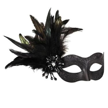 Imagem de Máscara veneziana brilhante para o Dia das Bruxas Mardi Gras fantasia festa baile com pena flor dec. (preto)