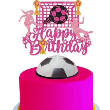 Imagem de Toppers de bolo de futebol decoração de bolo de feliz aniversário futebol escolhas de cupcake tema esportivo decoração de festa de futebol decoração de bolo de chá de bebê para mulheres menina mulher