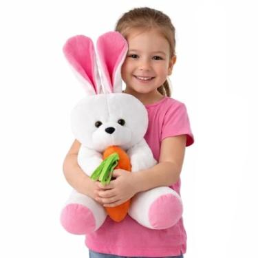 Imagem de Coelho de Pelúcia 48cm Grande com Cenoura Infantil Fofo Decoração Presente de Páscoa (Rosa)