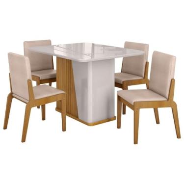 Imagem de Kit Mesa de Jantar Harmonia com 4 Cadeiras Sinfonia em Linho Naturale/off White/creme