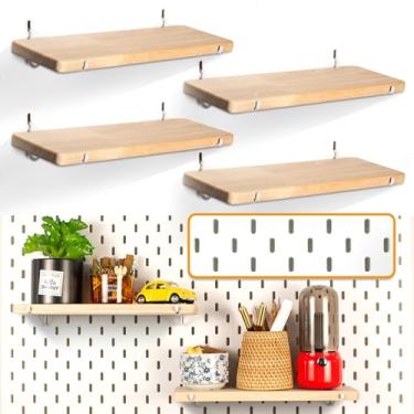 Imagem de SEMPOMA Pacote com 4 prateleiras de Pegboard, prateleira de madeira maciça com ganchos, compatível com IKEA Skadis Pegboard, acessórios organizadores para casa e escritório