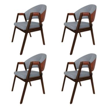 Imagem de Kit 4 Cadeira Jantar Madeira Maciça Hélen Compose Facto Ocre Cinza Linho Mel