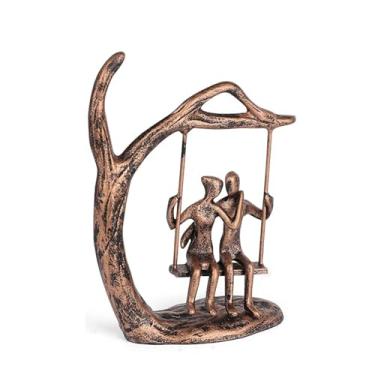 Imagem de Poshetion Estátua de casal de presente de casamento de aniversário - Estatueta romântica de metal bronze antigo, escultura de ferro Sweet Loving Together, presente para esposa, marido e Natal