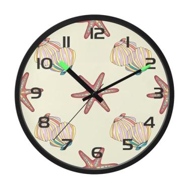Imagem de CEBUGI Relógio de parede com luz noturna de 30,5 cm, que brilha no escuro, com sensor de voz, conchas coloridas, estrela-do-mar, relógios de parede operados por bateria para decoração de quarto e sala