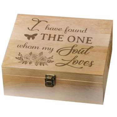 Imagem de arricraft 1 caixa de lembranças de madeira, caixa de memória rosa com tampas articuladas, tema de casamento, baú de lembrança para aniversário, lembranças de casamento, armazenamento de cartas, 24 x