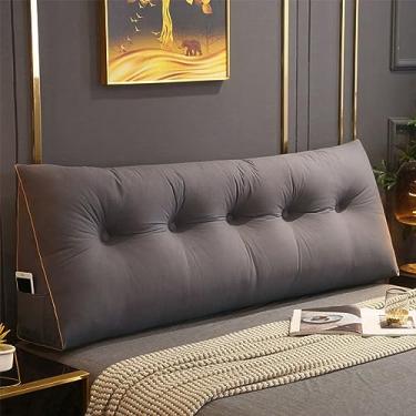 Imagem de BAGASI Travesseiros de cunha, cabeceira, leitura, travesseiros, para sentar na cama, descanso, grande, triangular, almofada de algodão e linho, almofada de apoio lombar, cinza escuro, 60 x 50 x 20 cm